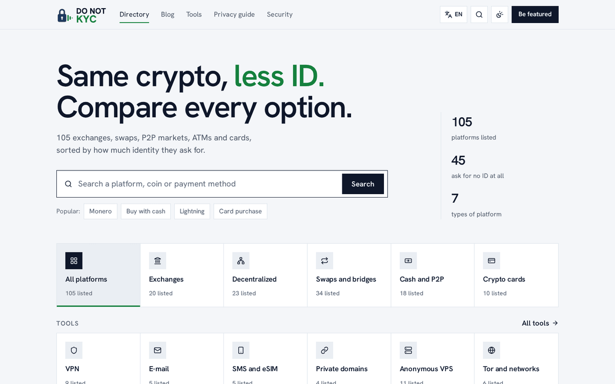 Home page of the DoNotKYC website