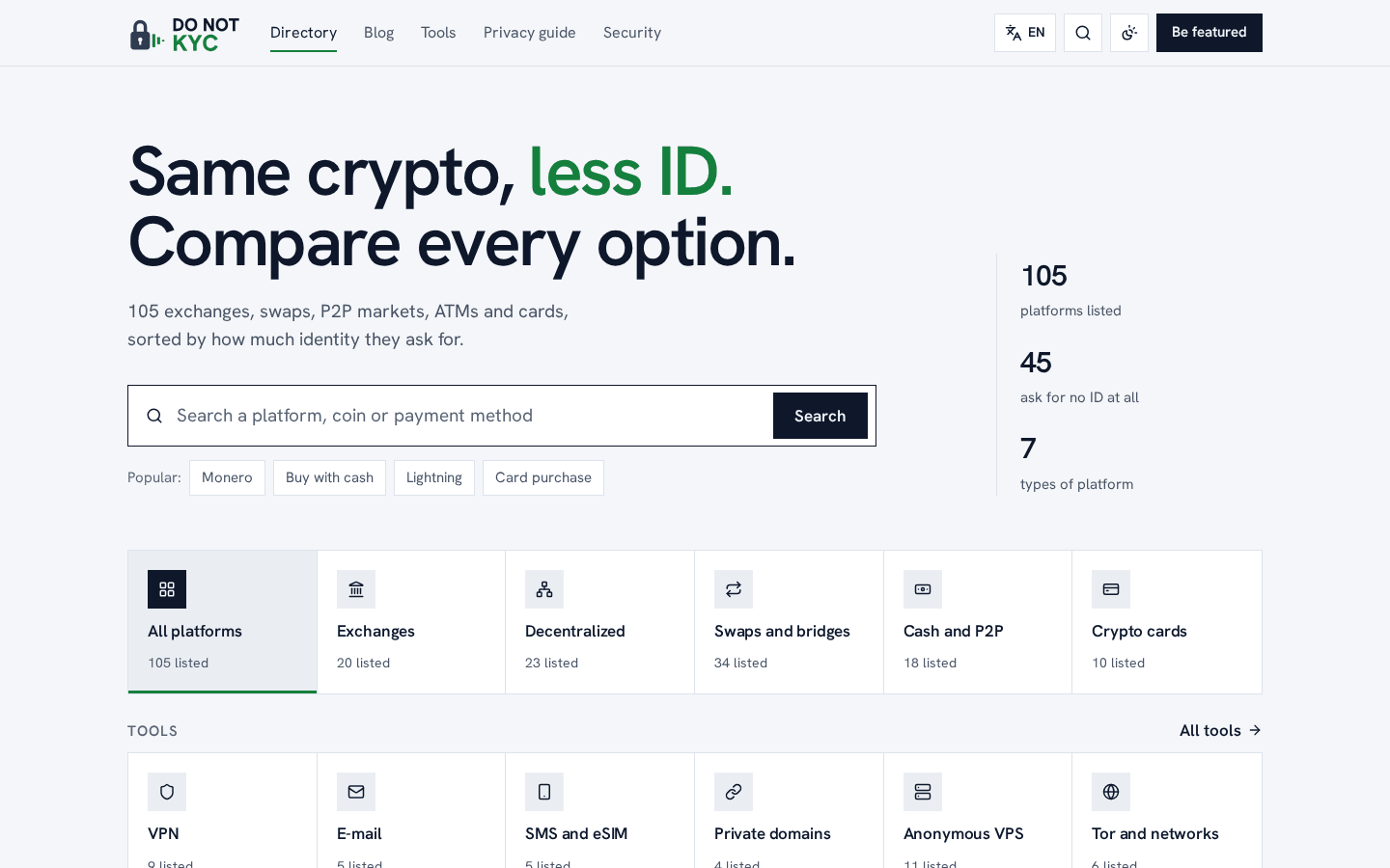 Home page of the DoNotKYC website